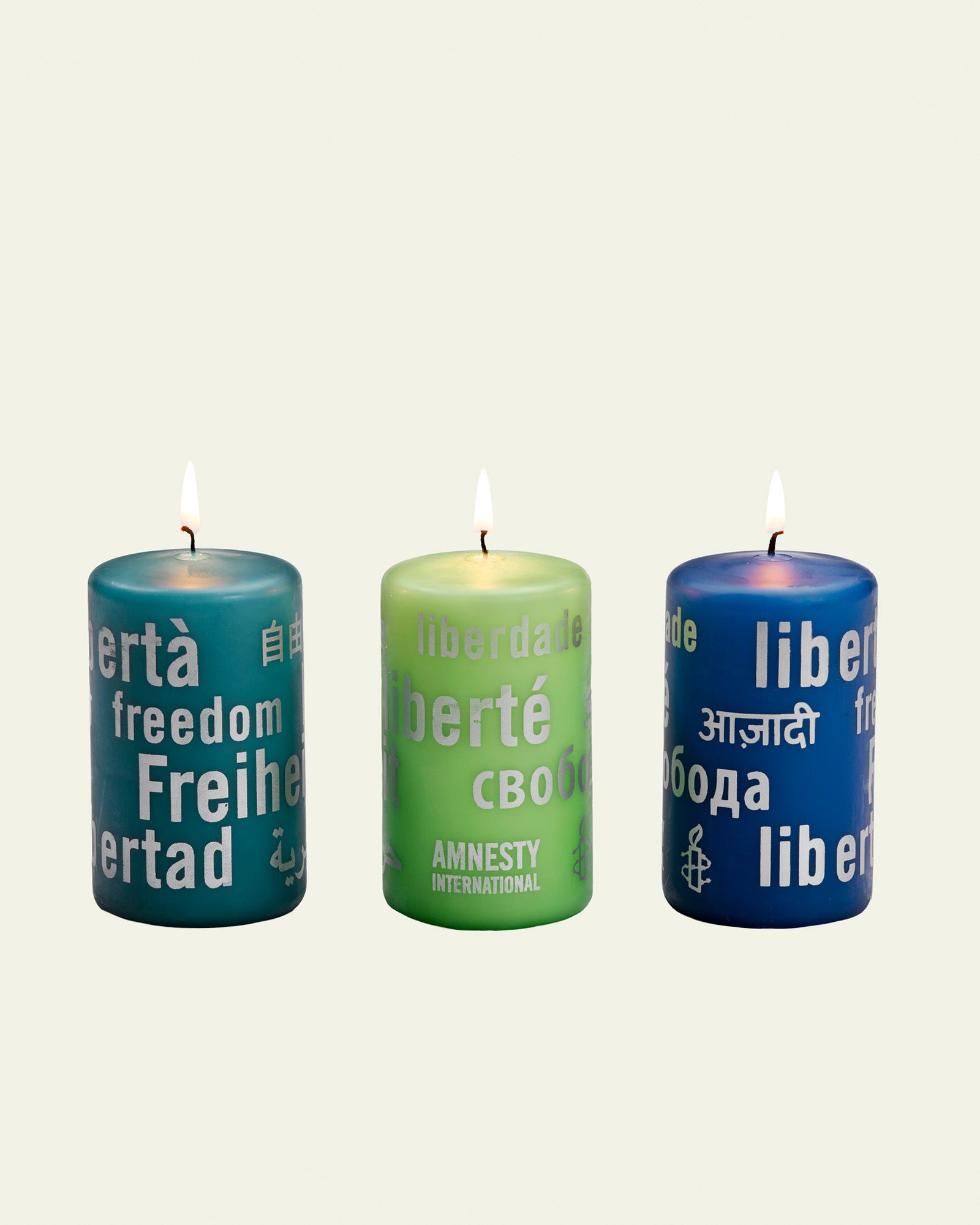 Bougies de couleur - vert pomme / bleu-glacier / bleu-gris - set de 3