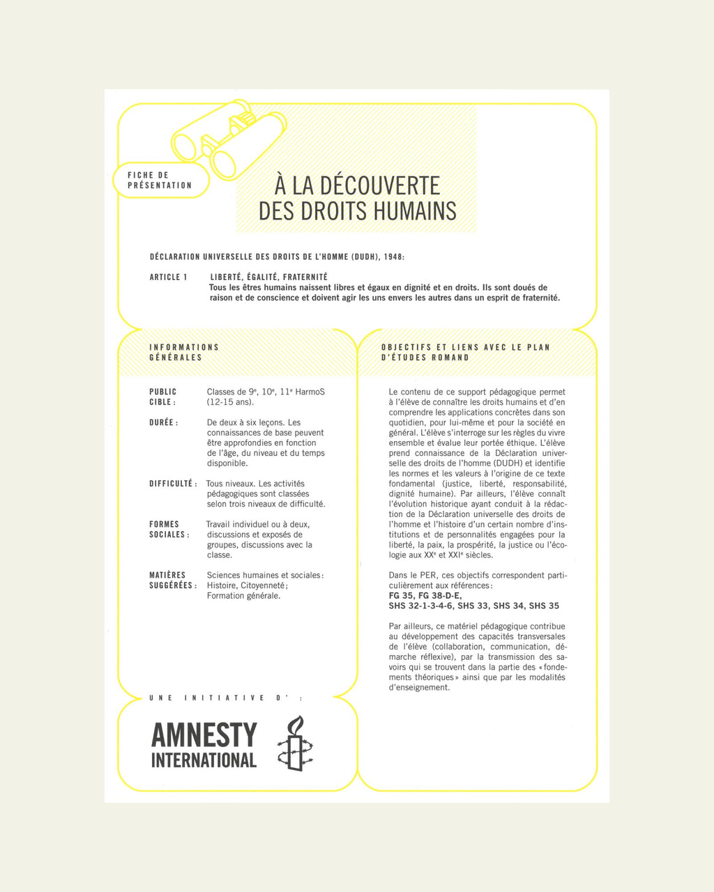 Fiche Pédagogique : à la découverte des droits humains SEC I