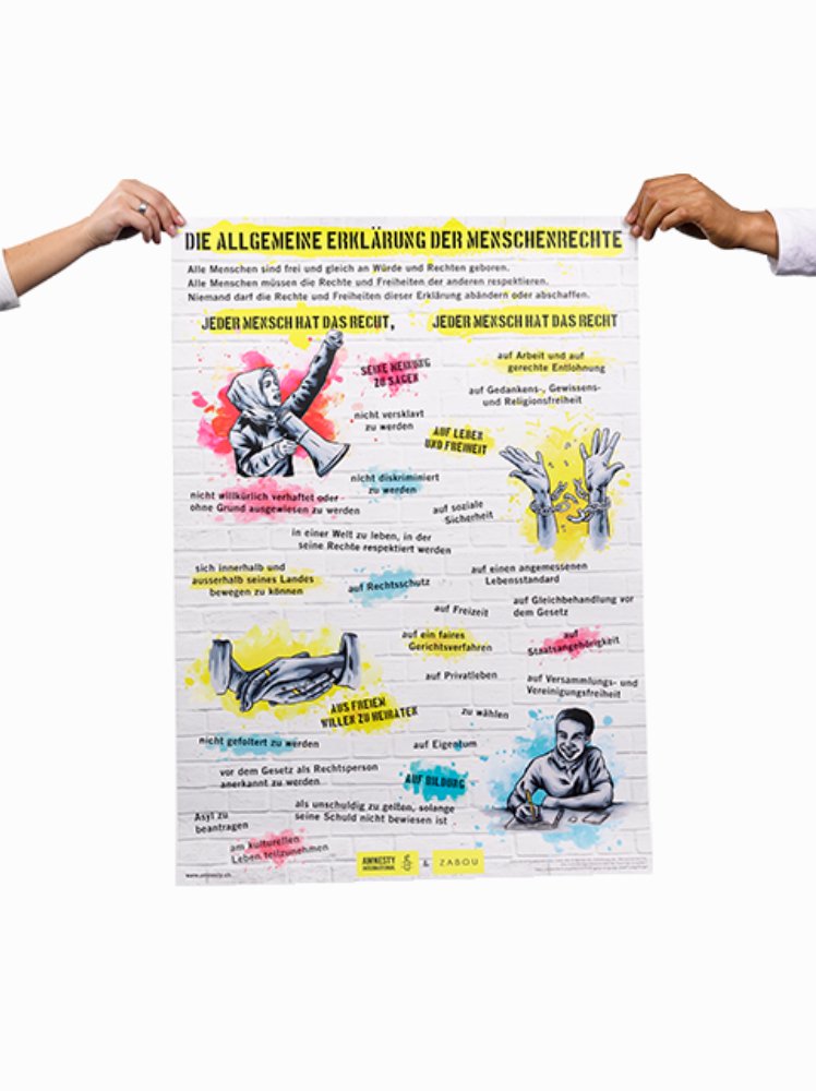 Poster: Allgemeine Erklärung der Menschenrechte in verschiedenen Sprachen