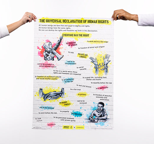 Poster: Allgemeine Erklärung der Menschenrechte in verschiedenen Sprachen