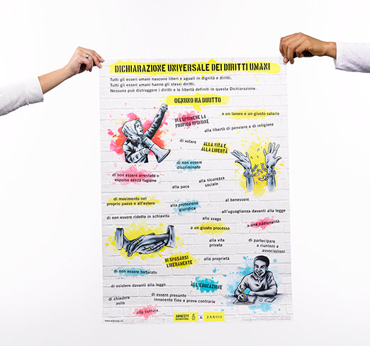 Poster: Allgemeine Erklärung der Menschenrechte in verschiedenen Sprachen