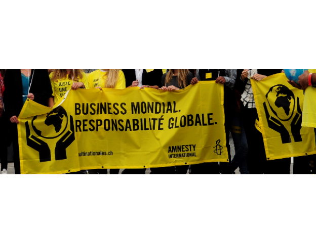 Banner "Globale Geschäfte, globale Verantwortung"