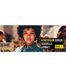 Stoffbanner mit Slogan für die Kampagne « GEMEINSAM GEGEN SEXUELLE GEWALT » 