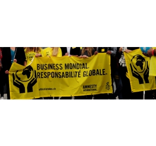 Banner "Globale Geschäfte, globale Verantwortung"