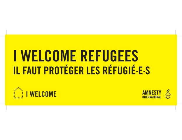 Bannière “I WELCOME REFUGEES - IL FAUT PROTÉGER LES RÉFUGIÉ·E·S »