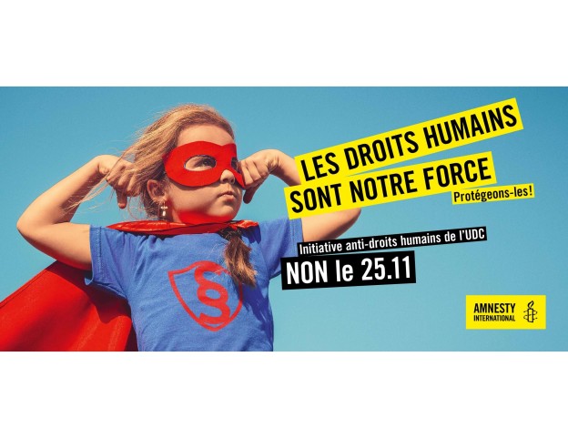 Bannière «Les droits humains sont notre force» 