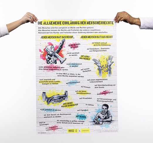 Poster: Allgemeine Erklärung der Menschenrechte in verschiedenen Sprachen